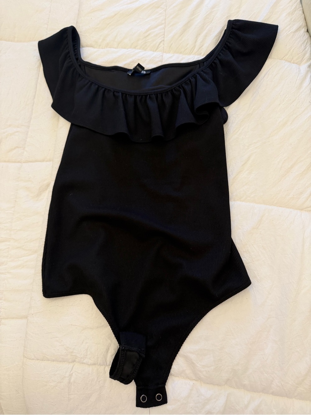 Express Black Off-Shoulder Ruffle Kids One-Piece Bodysuit